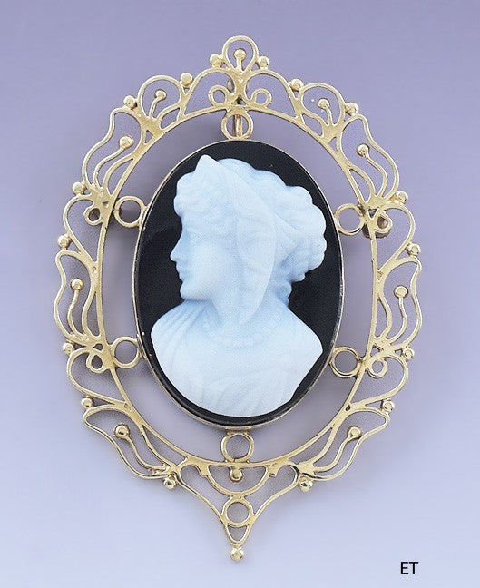 Beautiful 14k Gold Carved Cameo Pin Brooch / Pendant Victorian Style