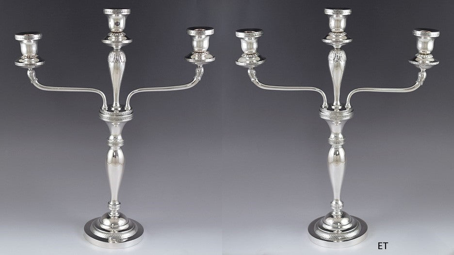 c1819 Antique Pair German .750 Silver 3 Light Convertible Candelabra by Breymann