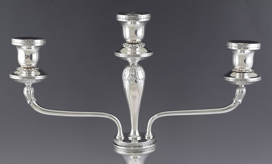 c1819 Antique Pair German .750 Silver 3 Light Convertible Candelabra by Breymann