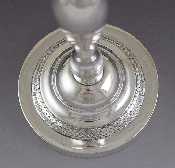 c1819 Antique Pair German .750 Silver 3 Light Convertible Candelabra by Breymann