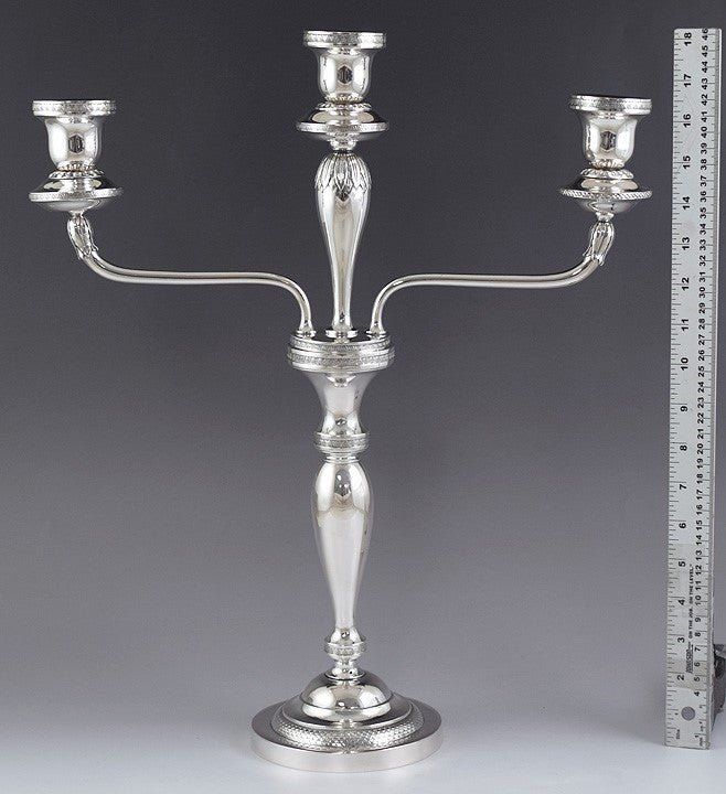 c1819 Antique Pair German .750 Silver 3 Light Convertible Candelabra by Breymann