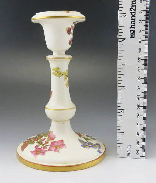 Antique 1890 Royal Worcester Ivory Porcelain Gilded Flower Candlestick Holder