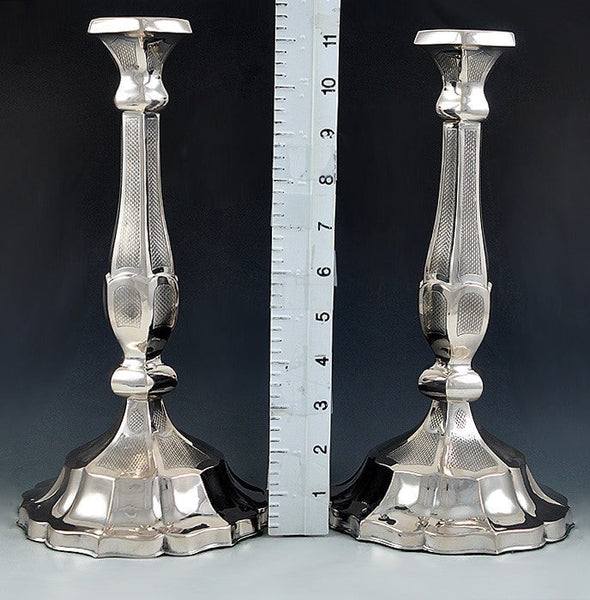 Antique Pair of Large Austria-Hungary Silver Dinner Candlesticks