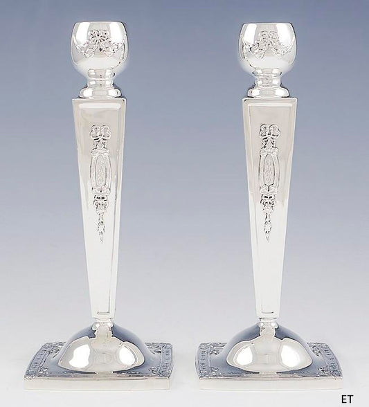 Pair Antique 1912 Gorham Sterling Silver Ribbon Bow Candlesticks 8"