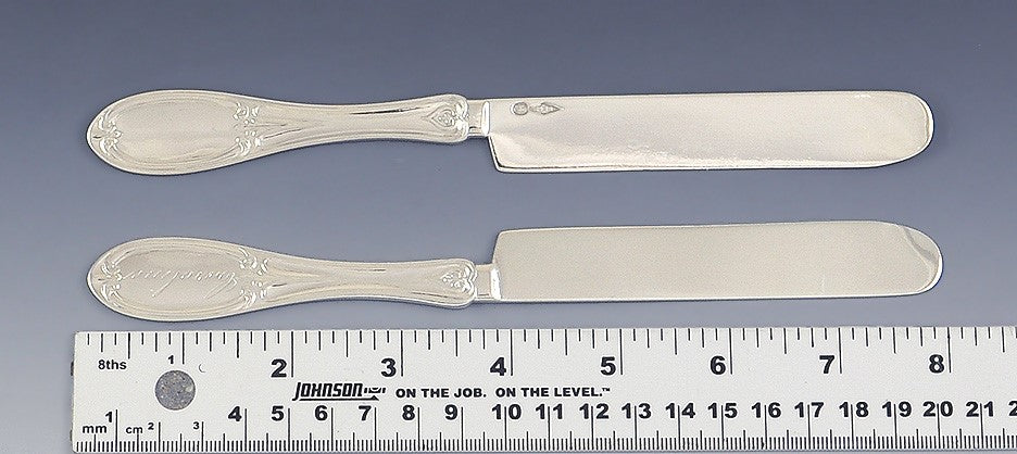 c1850 Fine Set 8 American Coin Silver Breakfast Knives by Hall Hewson & Brower