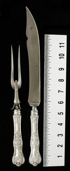 Large Antique Wallace Kings Sterling Silver Roast Meat Carving Fork Knife Set