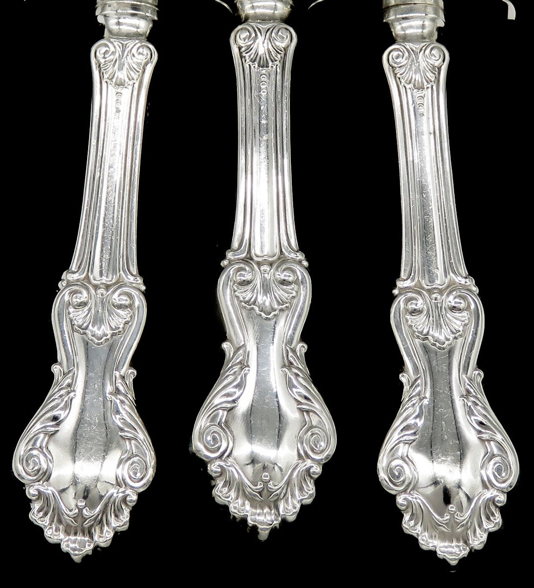 3p Sterling Silver Frank Whiting Georgian Shell Carving Knife Sharpener Fork Set