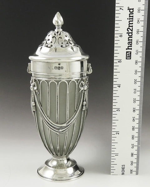 Antique 1903 English Sterling Silver Frosted Glass Sugar Caster Muffineer Shaker