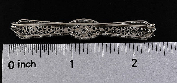 Antique 14K White Gold Diamond Sapphire Filigree Pin c1910 Brooch