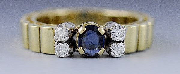 Neat Flexible Sapphire & Diamond 18K Gold Watch Band Style Ring