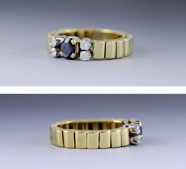 Neat Flexible Sapphire & Diamond 18K Gold Watch Band Style Ring
