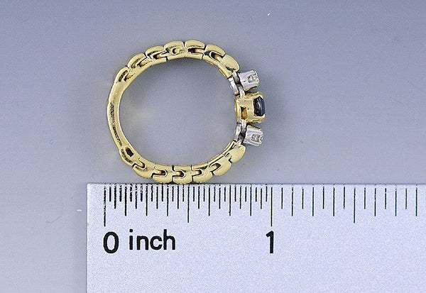 Neat Flexible Sapphire & Diamond 18K Gold Watch Band Style Ring