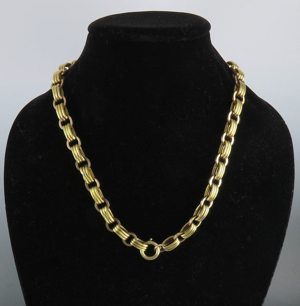 Exquisite Victorian Etruscan Revival 18k Yellow and Rose Gold Chain Necklace