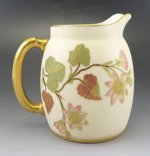 Antique c1870 Royal Worcester Ivory Porcelain Gold Painted Milk Pitcher Creamer