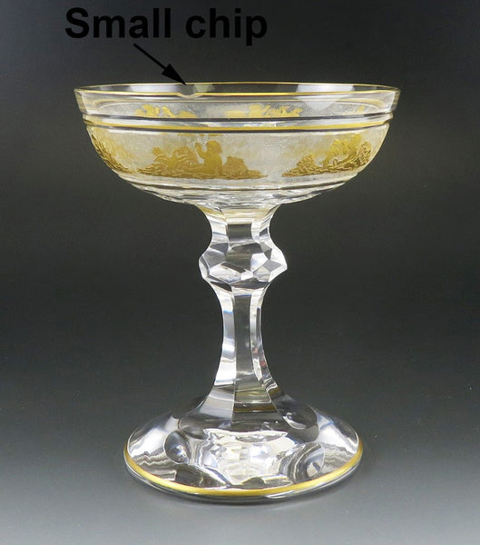 8 Gilded Crystal Glass Val St Lambert Danse de Flore Champagne Saucers/Goblets