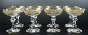 8 Val St Lambert Danse de Flore Gold Crystal Glass Champagne Saucers/Goblets
