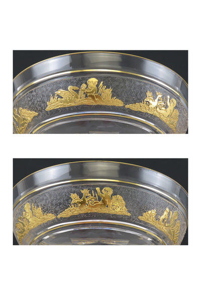8 Val St Lambert Danse de Flore Gold Crystal Glass Champagne Saucers/Goblets