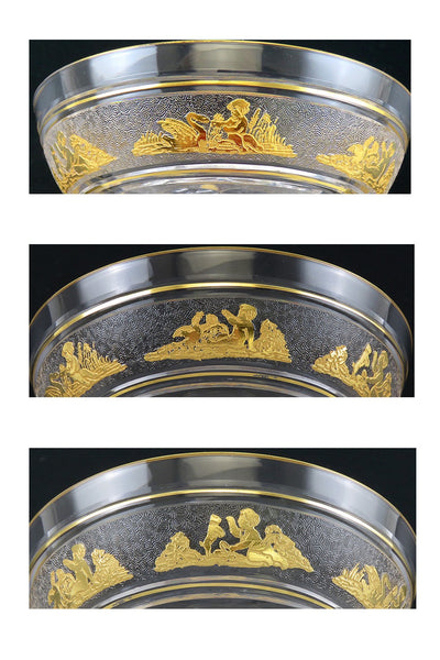 8 Val St Lambert Danse de Flore Gold Crystal Glass Champagne Saucers/Goblets