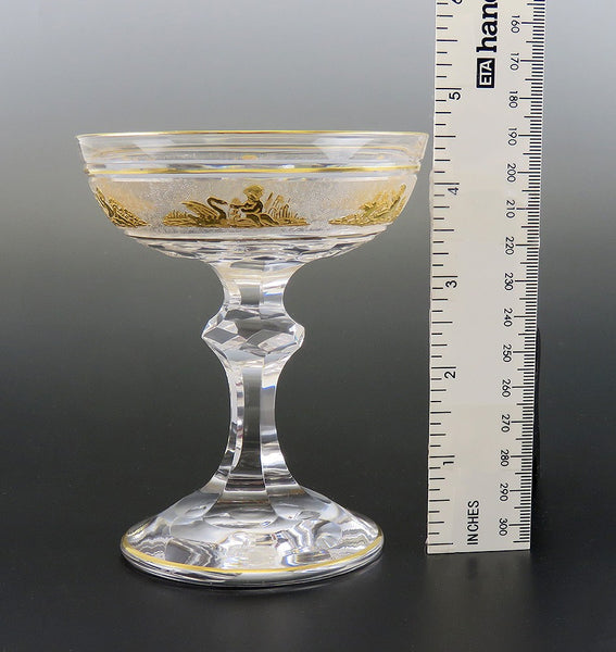 8 Val St Lambert Danse de Flore Gold Crystal Glass Champagne Saucers/Goblets