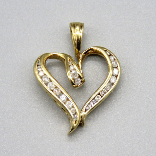 Pretty 14K Yellow Gold Channel Set ~.48ct Diamond Open Heart Love Pendant