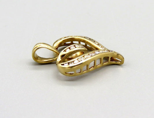Pretty 14K Yellow Gold Channel Set ~.48ct Diamond Open Heart Love Pendant