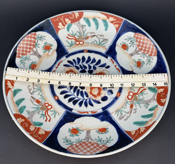 Lovely mid 1800s Japanese Imari Porcelain Six Panel 15.75" Round Plate Charger