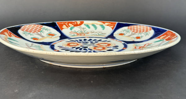 Lovely mid 1800s Japanese Imari Porcelain Six Panel 15.75" Round Plate Charger