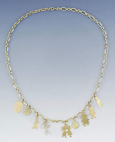 14k Gold Mother's Charm Necklace w/Variety of Child Themed Charms