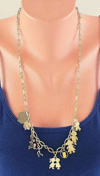 14k Gold Mother's Charm Necklace w/Variety of Child Themed Charms