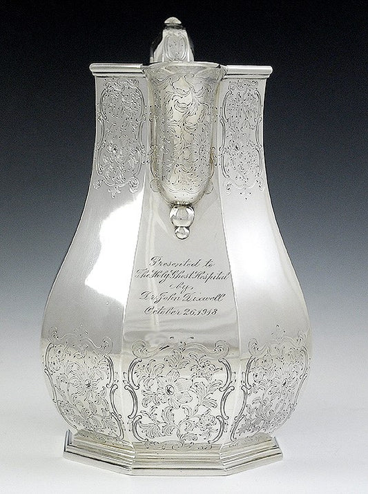 Antique c1840 American Coin Silver Engraved Forbes Water Pitcher/Jug