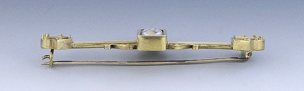 Charming c1850s-70s Victorian Enamel Cherub 14k Gold Bar Pin