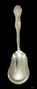 Ornate Art Nouveau American Silver Cherub Flower Serving Spoon 9"