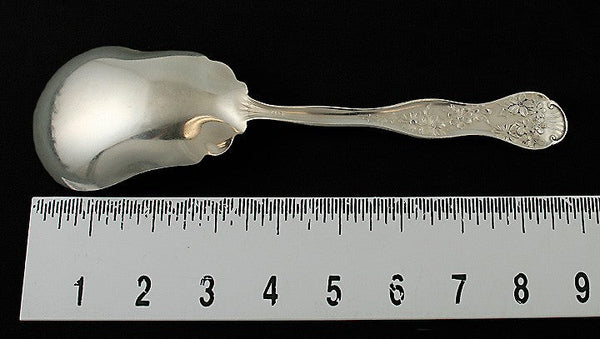 Ornate Art Nouveau American Silver Cherub Flower Serving Spoon 9"