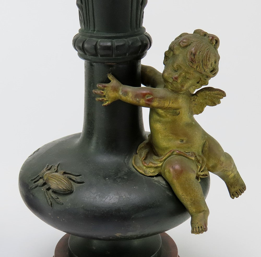 Brilliant Pair French Bronze Cherubs Bud Vases Auguste Moreau 1880s Marble Vase