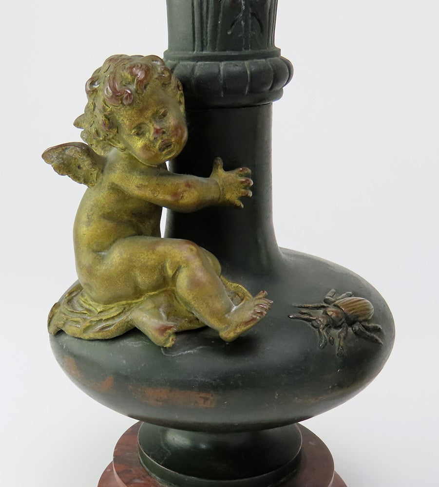 Brilliant Pair French Bronze Cherubs Bud Vases Auguste Moreau 1880s Marble Vase
