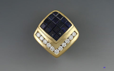 Stunning Vibrant 18k Yellow Gold Sapphire VVS Diamond Slide Pendant