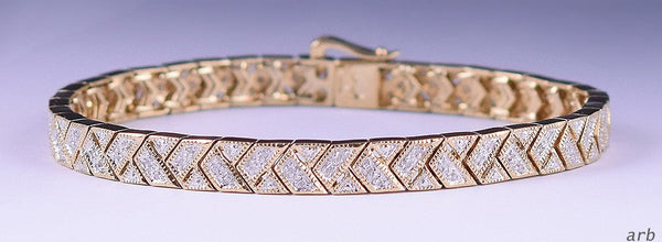 Pretty Gold-Washed Sterling Silver Bracelet w/ Chevron Links and Diamonds