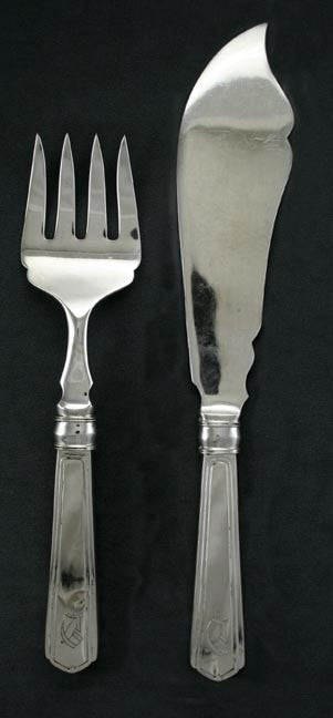 Antique/Vintage Art Deco Chinese Export Silver CJ Co Fish Serving Set