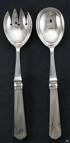 Antique/Vintage c1925 Art Deco Chinese Export Silver CJ Co Salad Set 10"