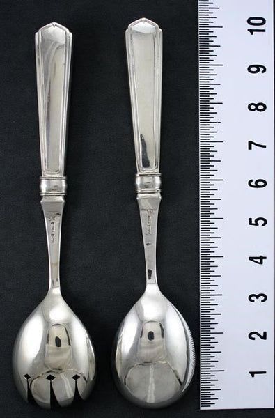 Antique/Vintage c1925 Art Deco Chinese Export Silver CJ Co Salad Set 10"