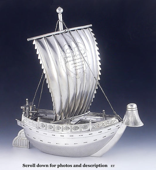 Vintage Japanese Silver Sailboat Naval War Ship Incredible Quality