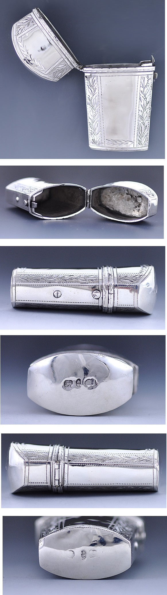 Fine 1801 English Sterling Silver Hand Engraved Leaf Lancet Kit Case Etui Vesta