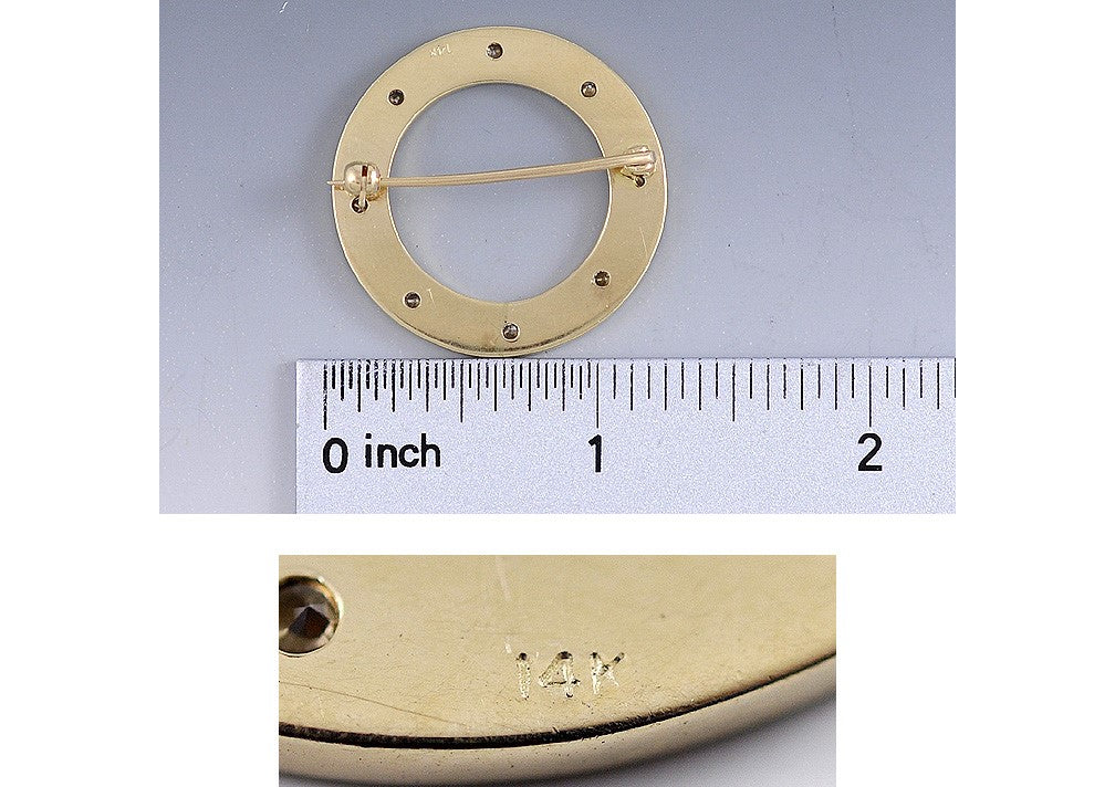 14K Yellow Gold & Brilliant Diamond Open Circle Brooch/Pin
