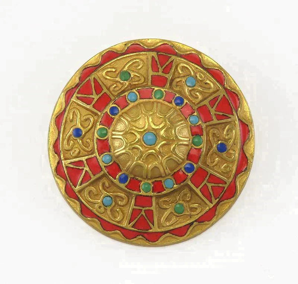 Vintage Gold Tone Metal Enamel Arthus Bertrand Paris France Shield Pin/Brooch