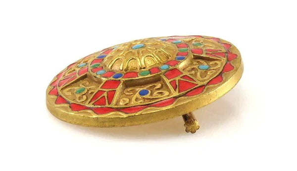 Vintage Gold Tone Metal Enamel Arthus Bertrand Paris France Shield Pin/Brooch