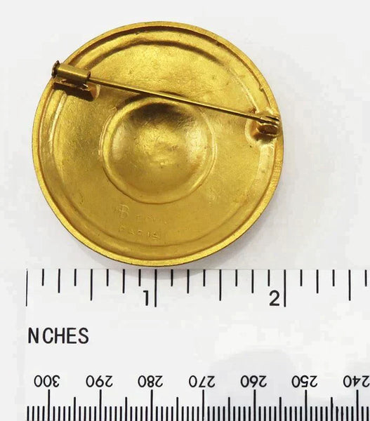 Vintage Gold Tone Metal Enamel Arthus Bertrand Paris France Shield Pin/Brooch