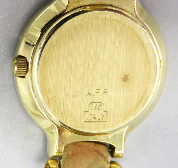 Fine 14K Yellow Gold Diamond Gold Face Geneve Quartz Wristwatch