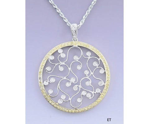 Dazzling 18k White Yellow Gold White & Yellow Diamond Pendant w/ 14k Chain