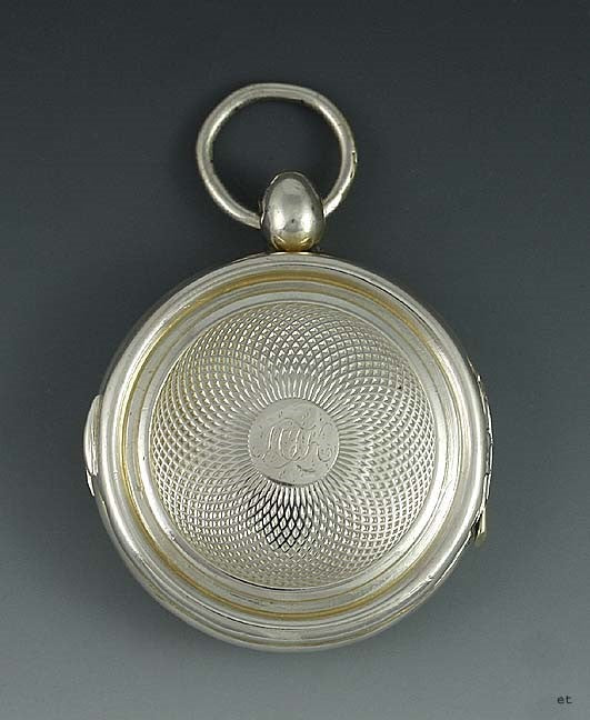 1834 English Sterling Silver Watch Case Form Vinaigrette Scent Box