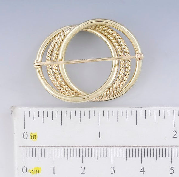 Stylish 14k Yellow Gold Interlocking Circles Brooch/Pin